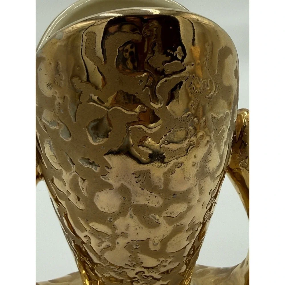 24  KT Weeping Gold Textured Ceramic Vase Glossy‎ Finish Made in U.S.A.